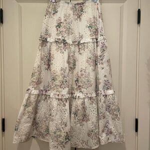 Solitaire White Eyelet Floral Tiered Maxi Skirt